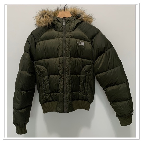 The North Face 550 Down Filled Fur Hooded Puffer Jacket Olive Green Size Large - Picture 3 of 15